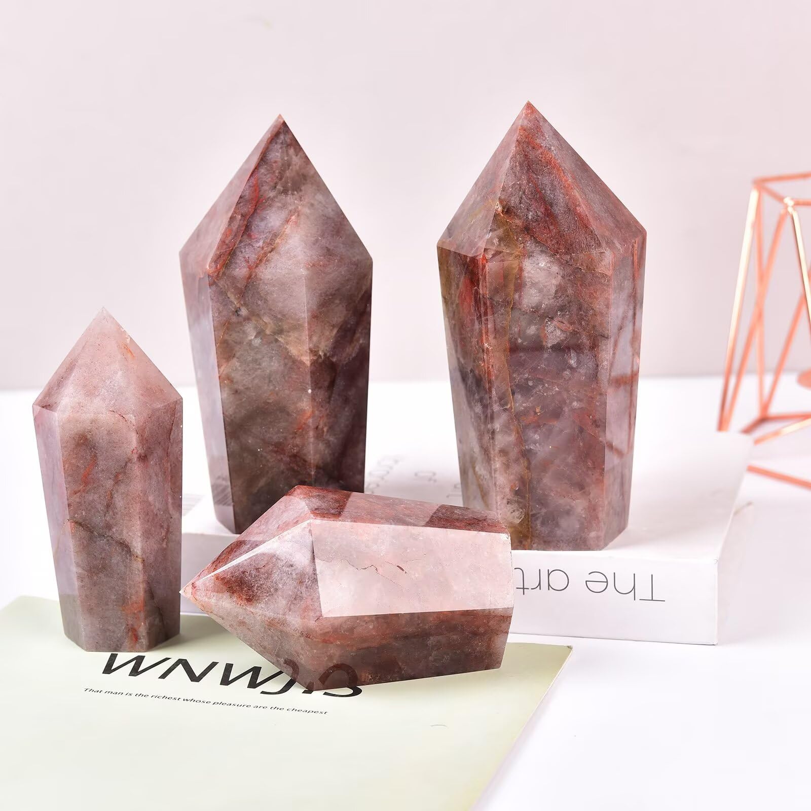 VIZYTOU red hematoid quartz obelisk natural variation, a one-of-a-kind crystal piece.