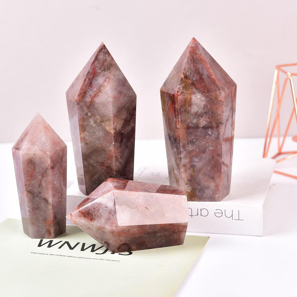 VIZYTOU red hematoid quartz obelisk natural variation, a one-of-a-kind crystal piece.