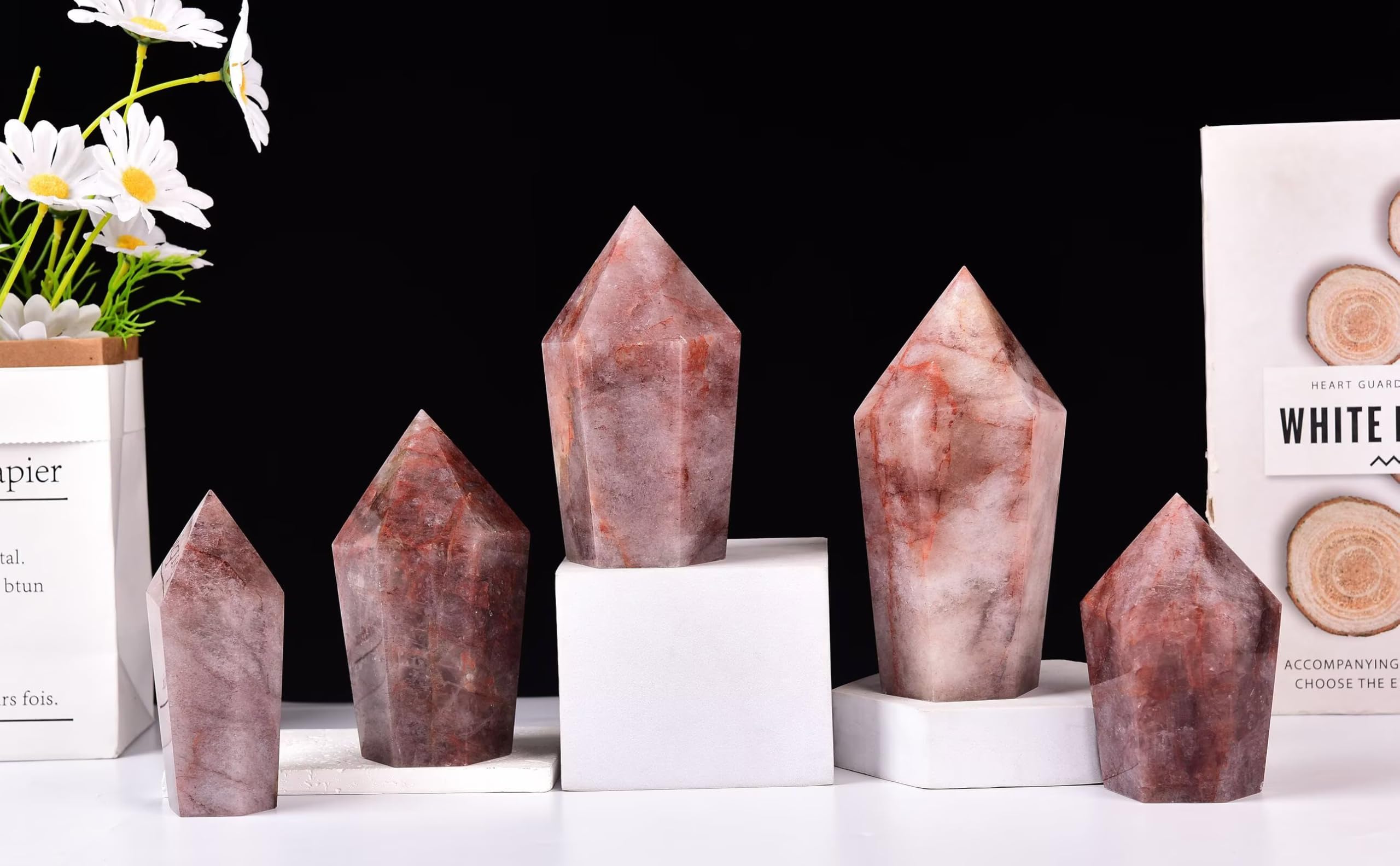 VIZYTOU red hematoid quartz obelisk weighs 1.8–2.2 lbs, provides a stable focal point.