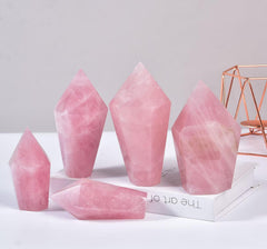 Vizytou Rose Quartz Crystal Pillar brightens a desk or altar with soothing resonance.