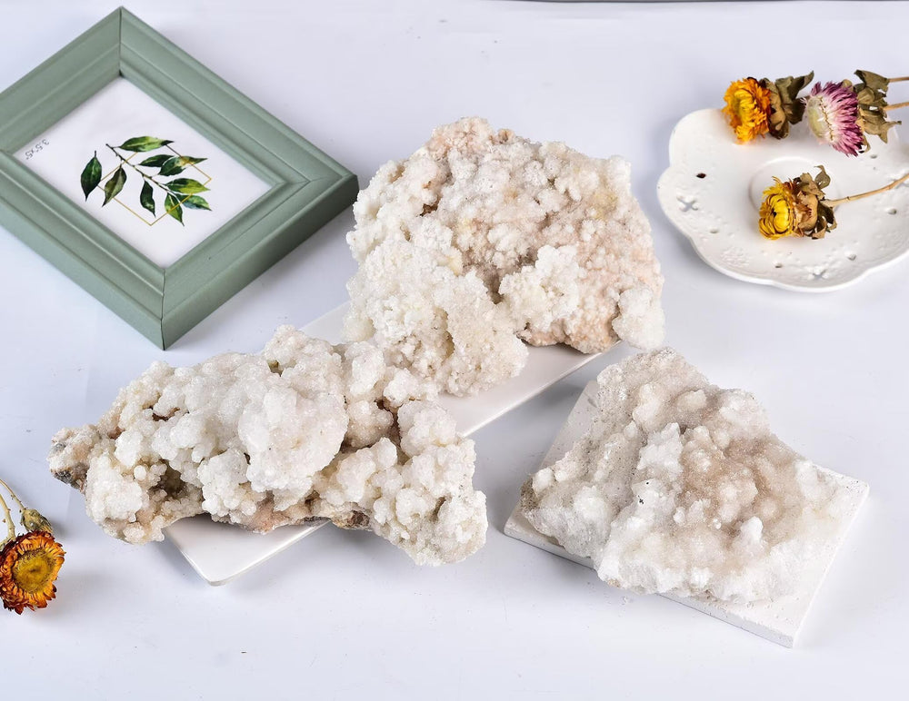 VIZYTOU white crystal cluster display enhances décor and conversation starter.