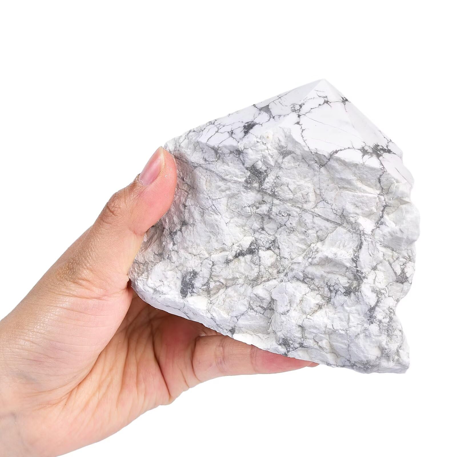 Close-up of VIZYTOU white howlite wand showing delicate veining and natural pattern.