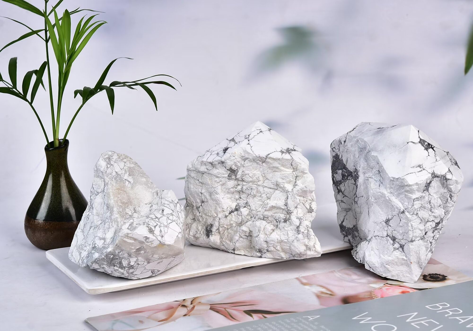 VIZYTOU white howlite wand in meditation setup, supporting focus and intention.