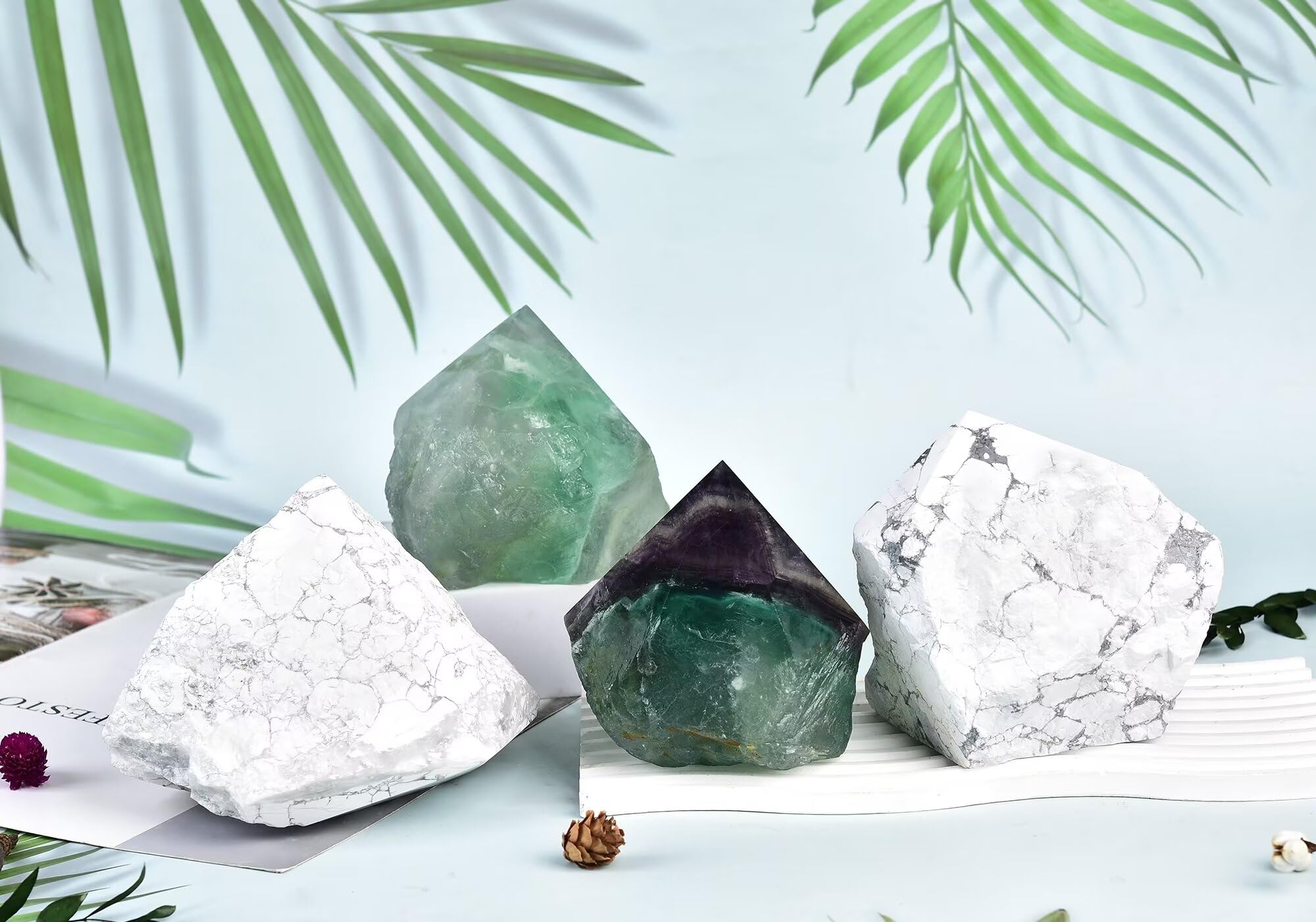 VIZYTOU natural white howlite wand showing mineral matrix for display or collection.