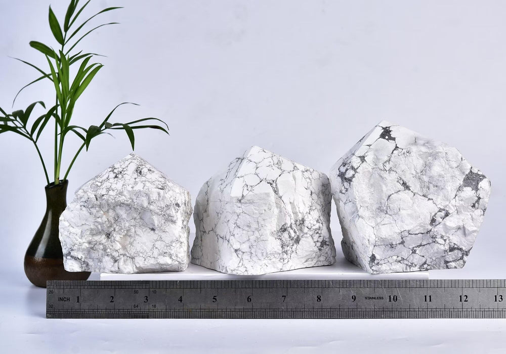 VIZYTOU white howlite wand displaying streaks, a natural stone suitable for study or mindfulness.