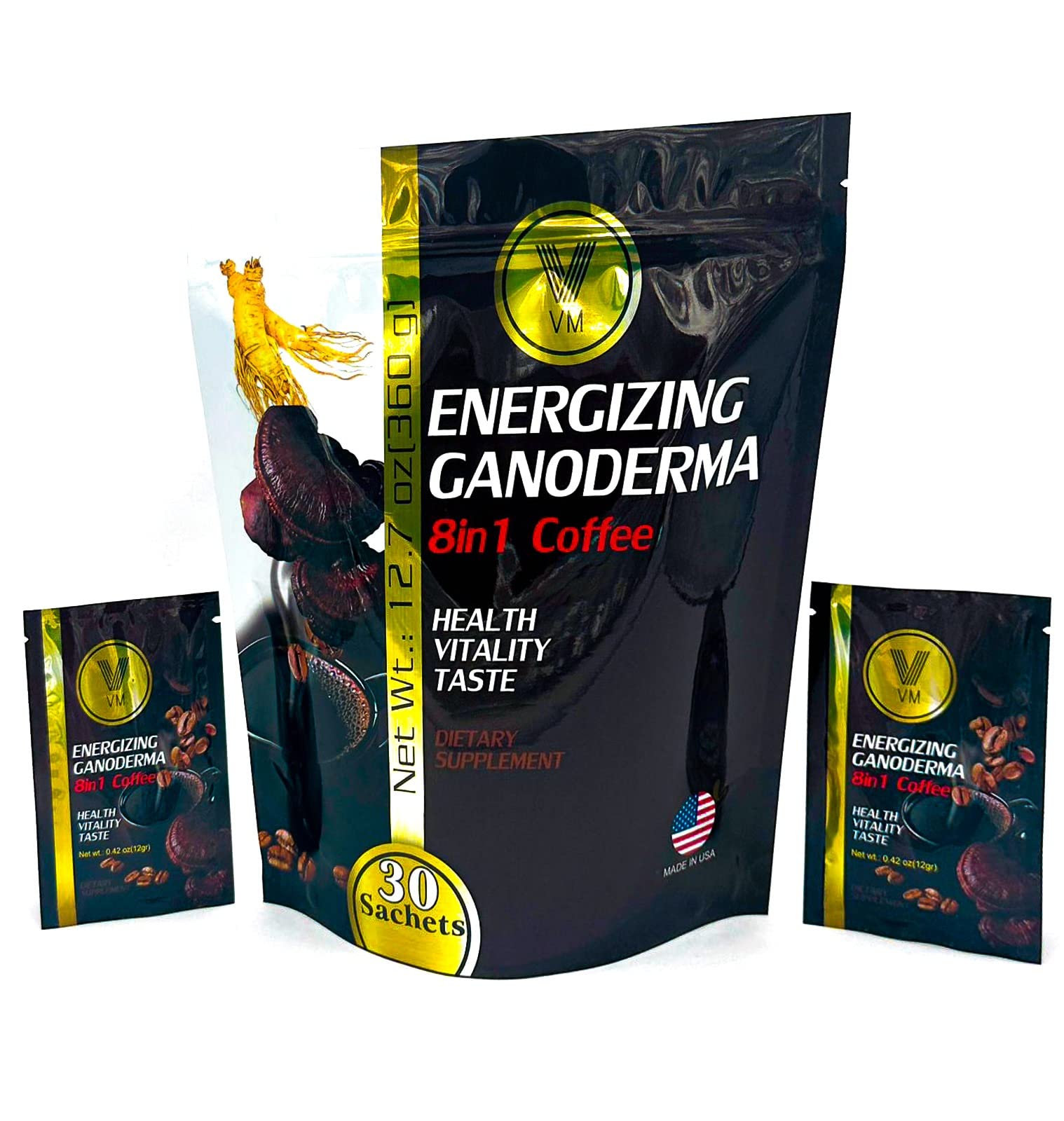 VM Energizing Mushroom Coffee with Panax ginseng boosts focus on tough tasks.