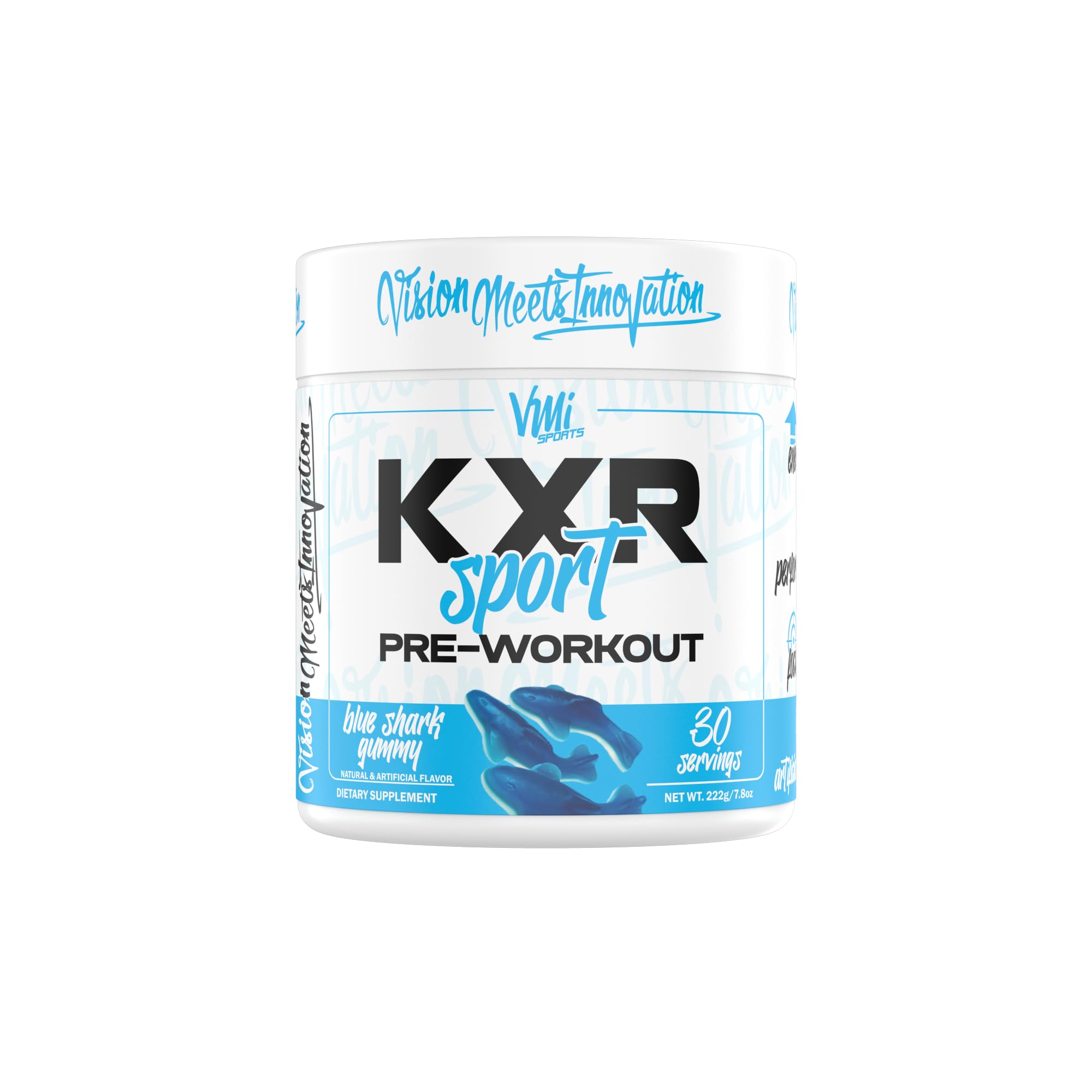 VMI Sports KXR Sport bottle front in Blue Shark Gummy flavor for on-the-go energy.