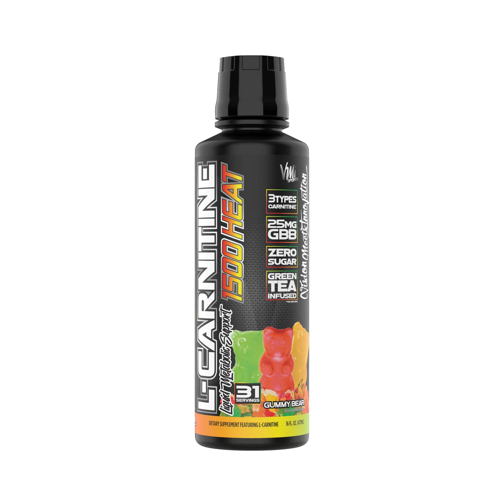 VMI Sports L-Carnitine 1500 Heat label close-up highlights CaloriBurn and green tea extract.