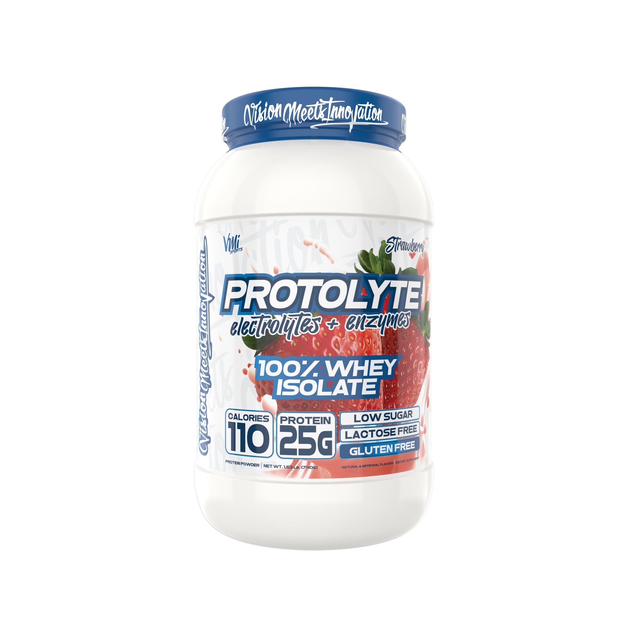 VMI ProtoLyte bottle label highlighting 25 g protein isolate per serving.