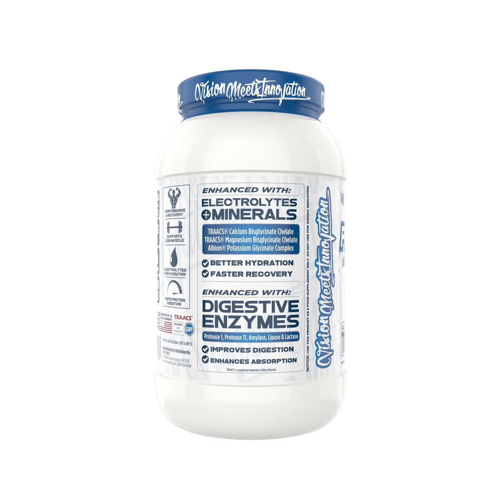 Supplement facts panel highlighting electrolytes and Albion minerals for hydration.