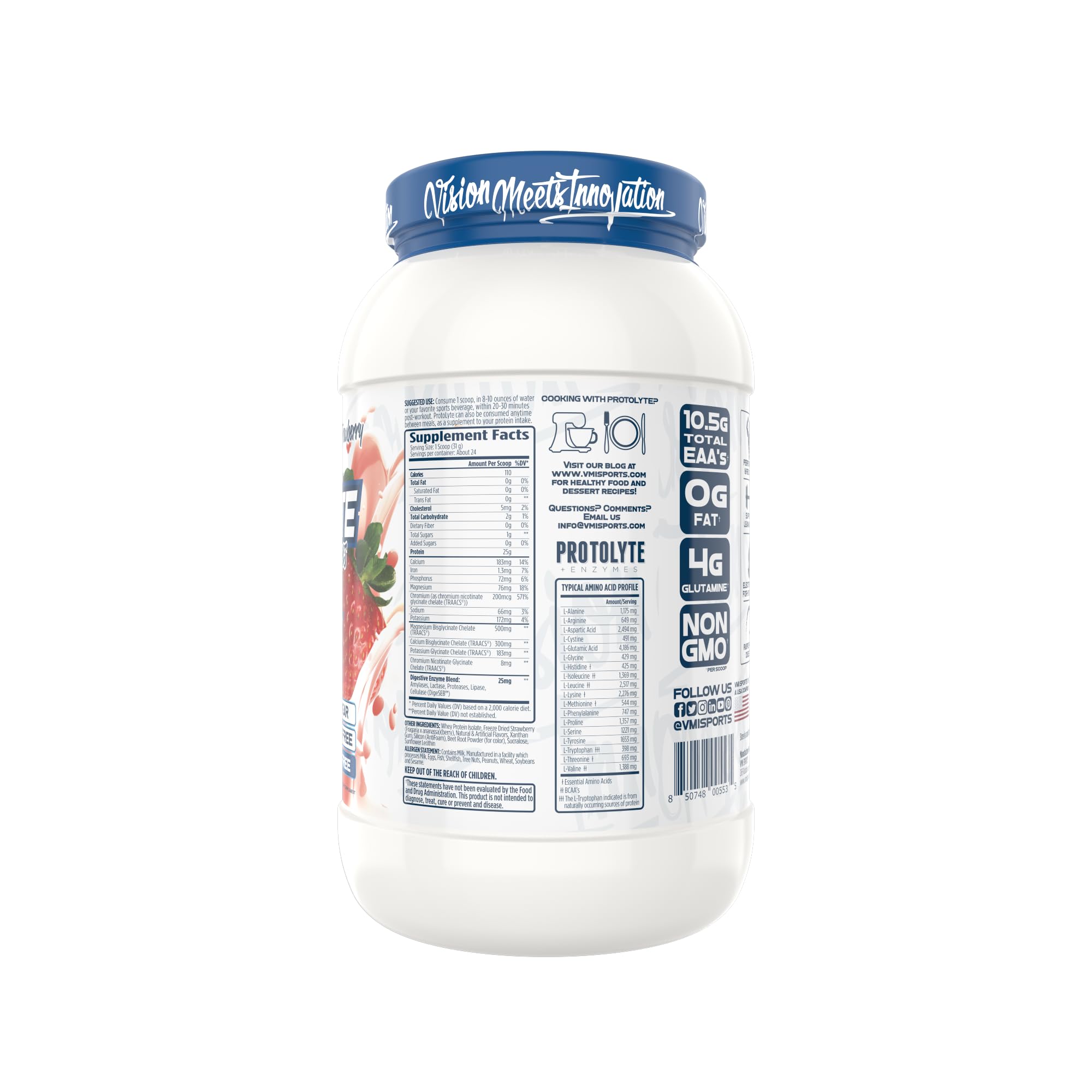 VMI ProtoLyte nutrition panel emphasizing electrolytes and chelated minerals for hydration.