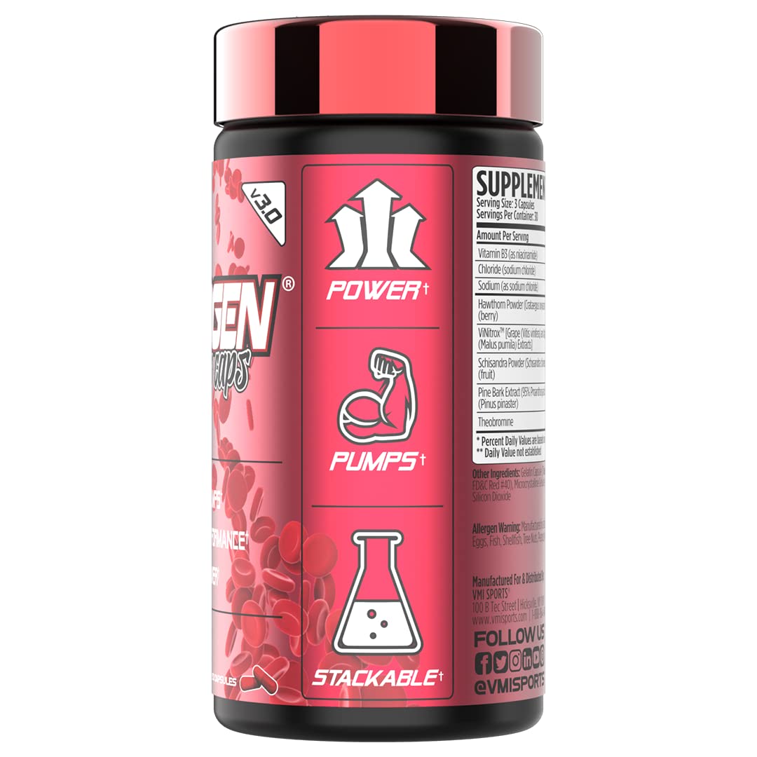 VMI Sports Vasogen Ultra capsules being poured into hand for pre-workout use.