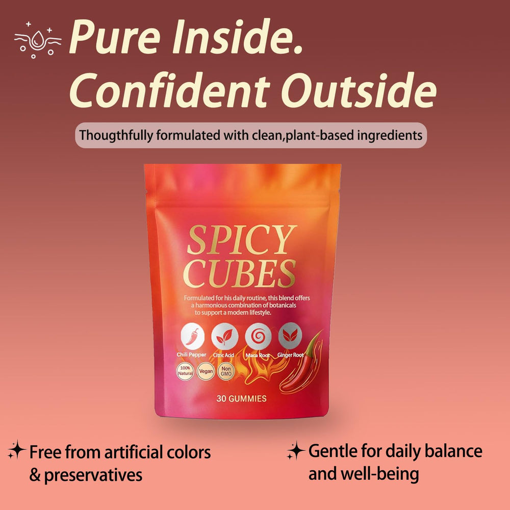 Voererh Spicy Cubes peach gummy closeup highlighting juicy flavor and chili warmth for snacking