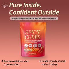 Voererh Spicy Cubes peach gummy closeup highlighting juicy flavor and chili warmth for snacking