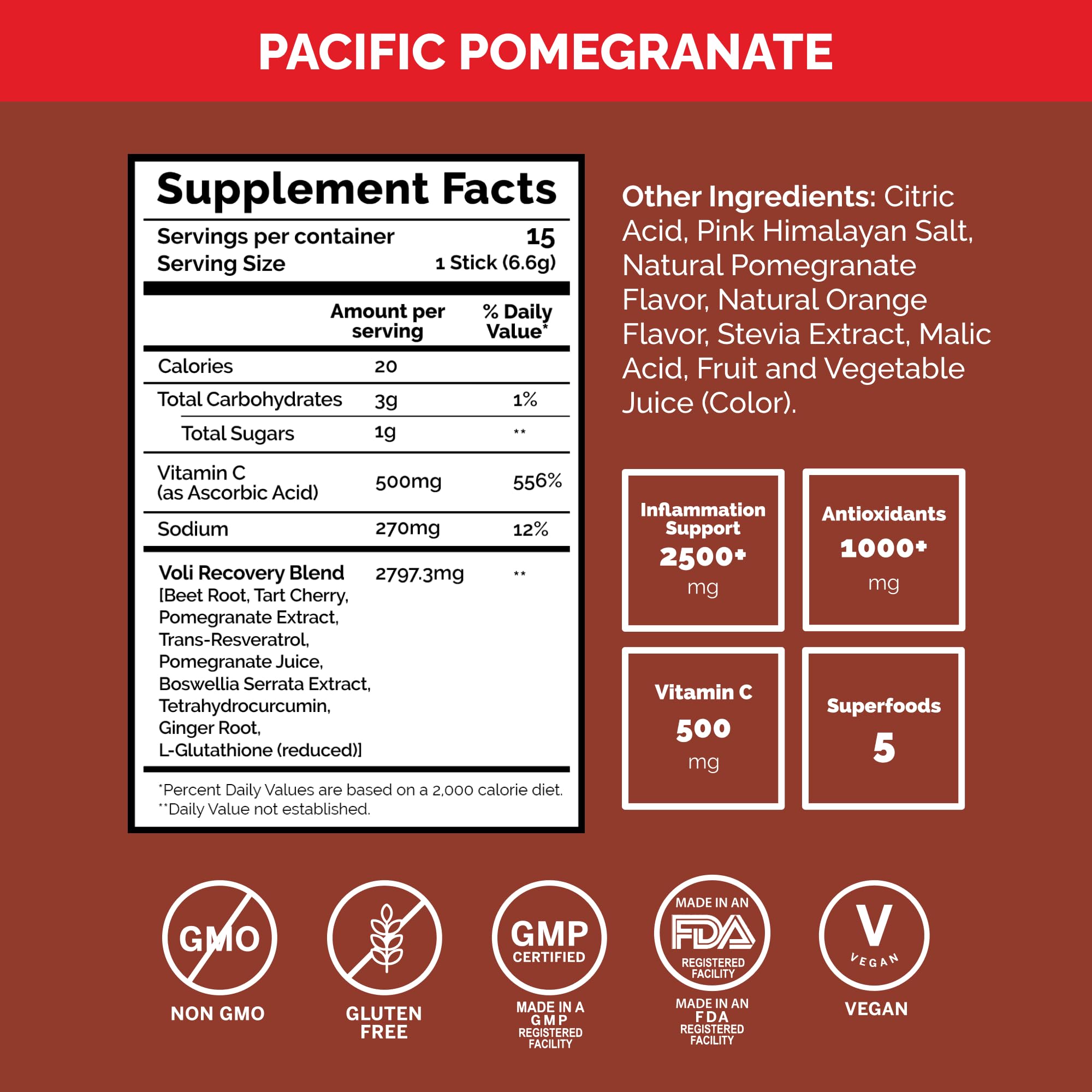 Voli Recovery packaging highlights ginger and curcumin for anti-inflammatory benefits
