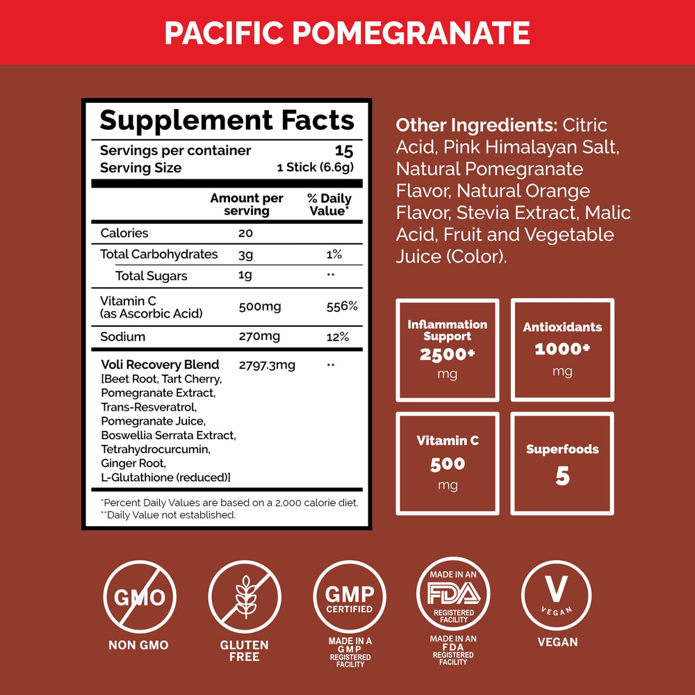 Voli Recovery packaging highlights ginger and curcumin for anti-inflammatory benefits