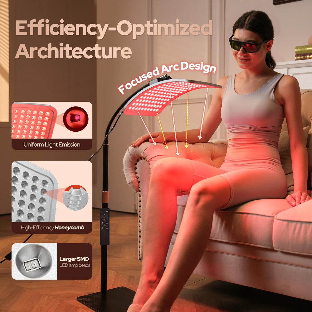 VOLISUN curved-layout red light panel highlights ergonomic design for comfortable use.