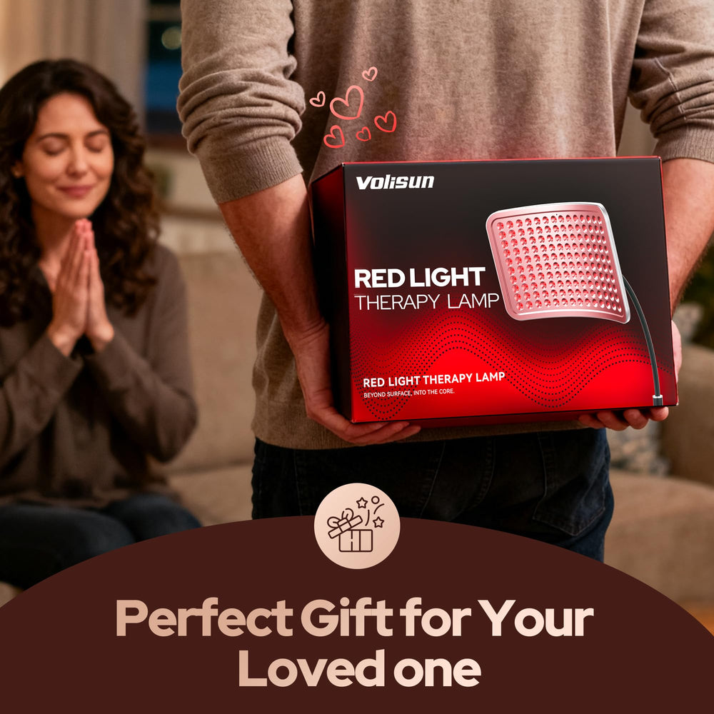 VOLISUN red light panel in-use on face demonstrates targeted daily rituals.