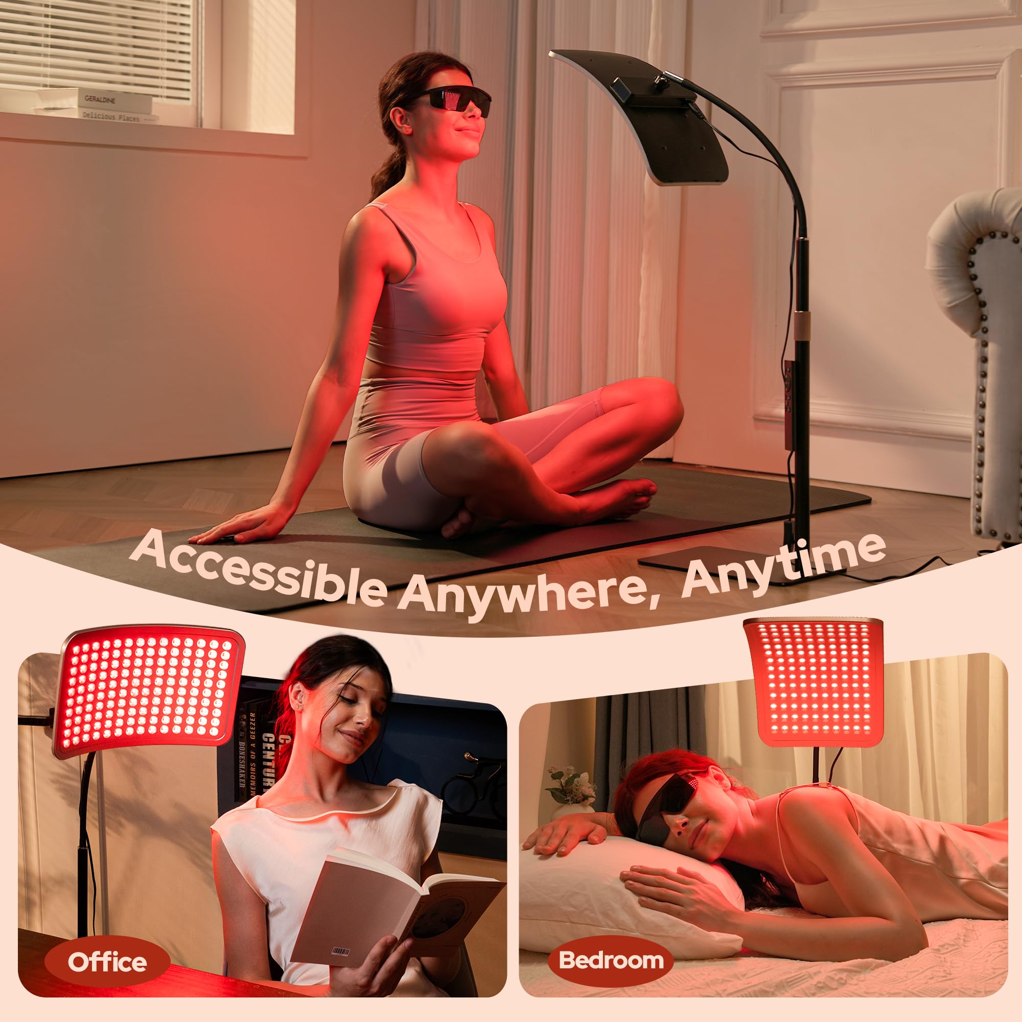 VOLISUN red light panel packaging with hook supports versatile mounting options.