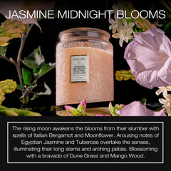 Voluspa Japonica Jasmine Midnight Blooms close-up wax detail with luxurious feel at home