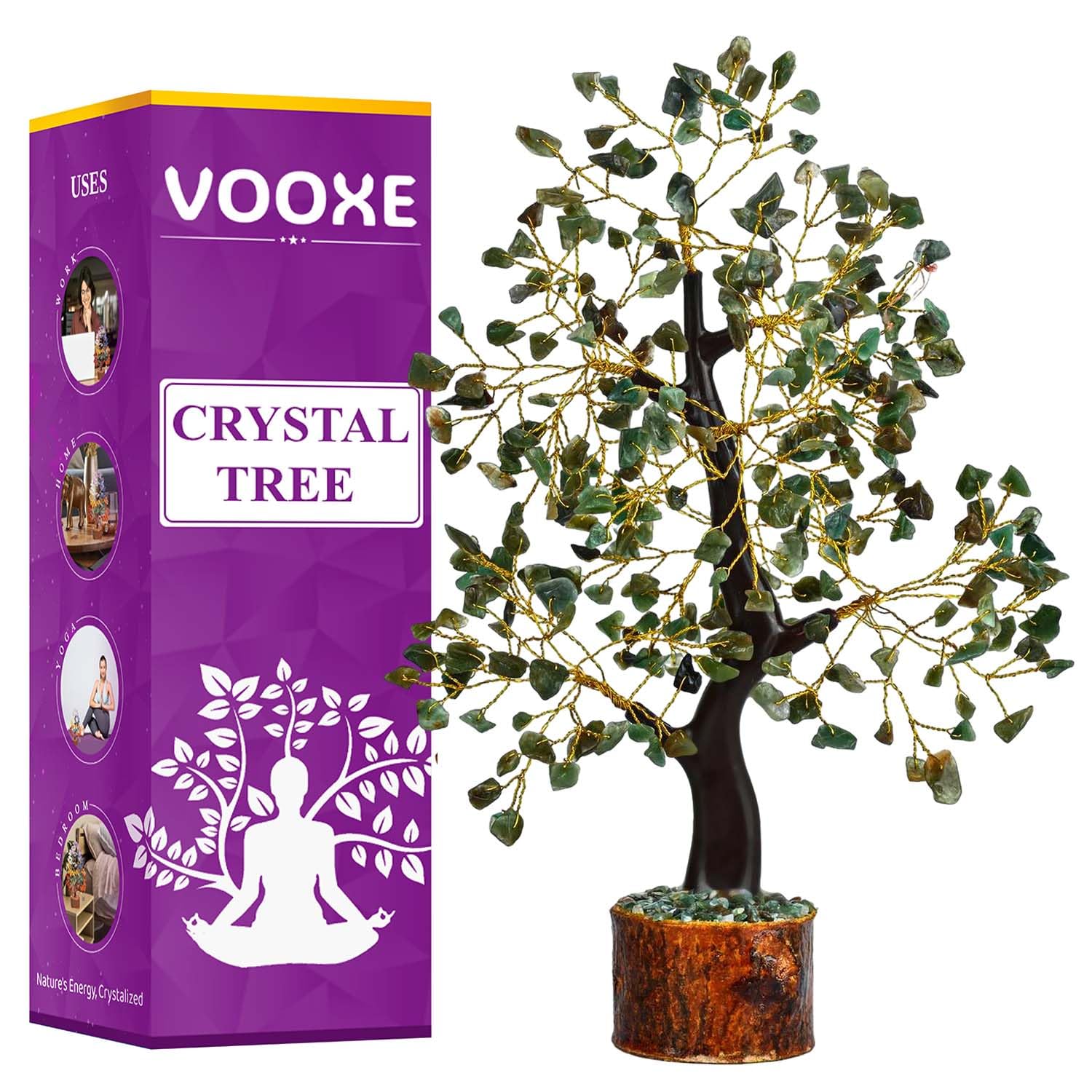 VOOXE Crystal Tree of Abundance with green aventurine on a desk for calm energy