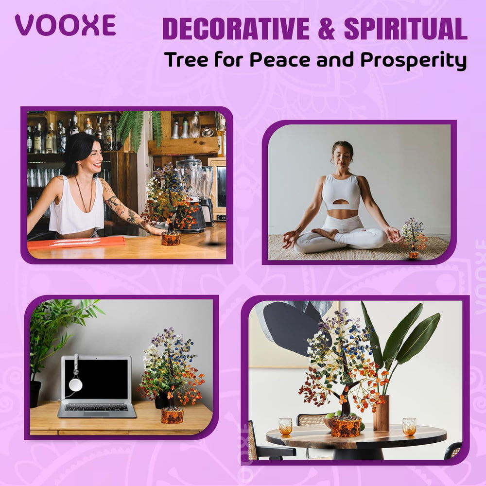 VOOXE crystal tree on wooden base adds balanced energy to home.