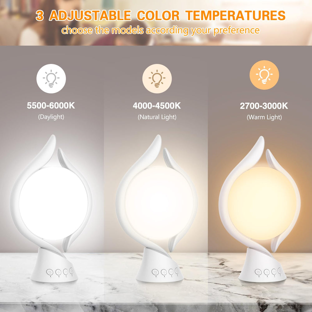 Flame-design aesthetic adds warmth to your desk or bedside.