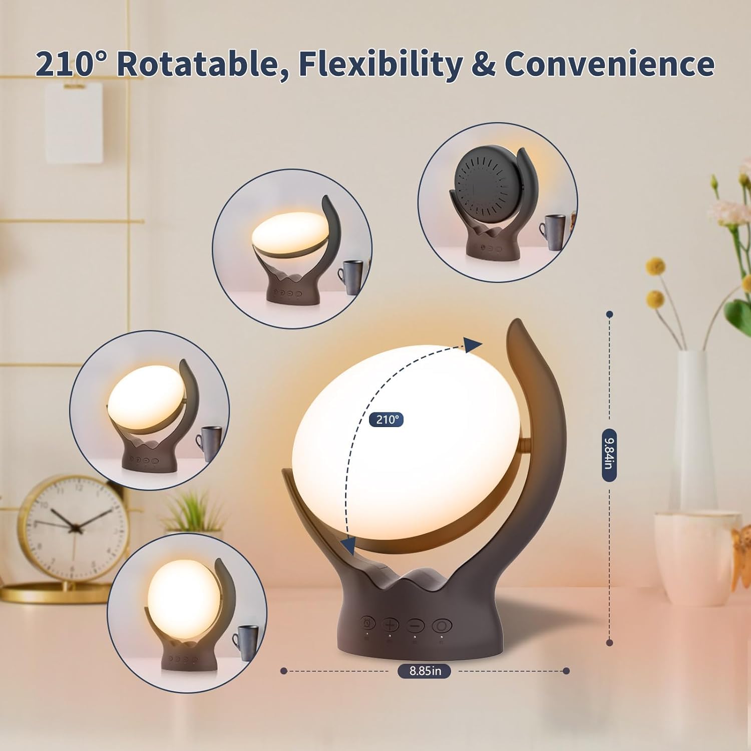 Five brightness levels customize intensity for any space.