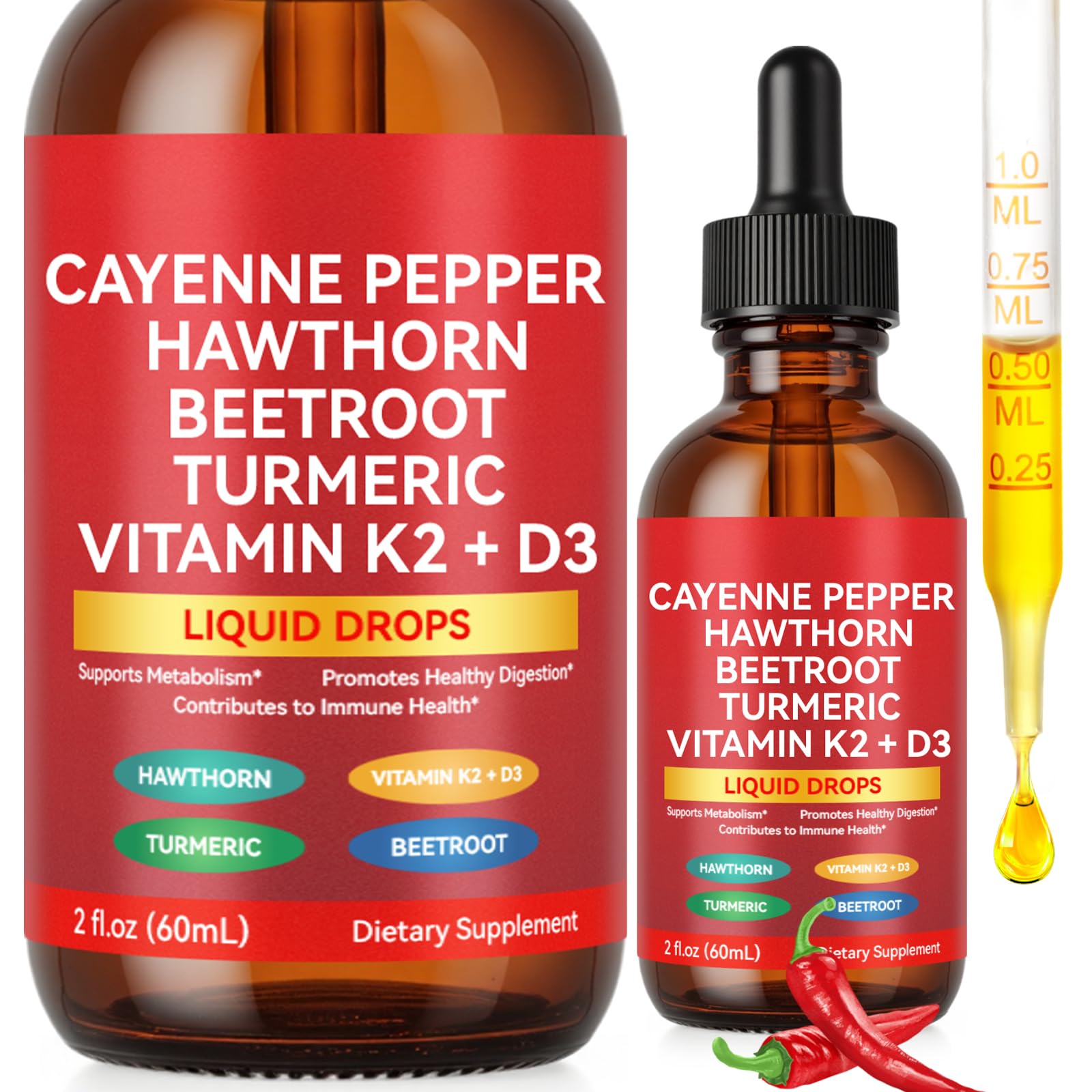Vortexonix Cayenne Pepper Drops bottle with dropper for easy daily dosing.