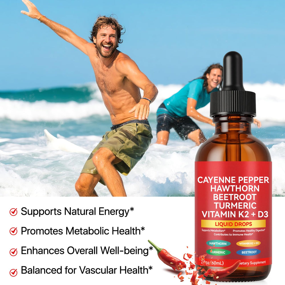 Vortexonix Cayenne Pepper Drops label highlights organic ingredients.