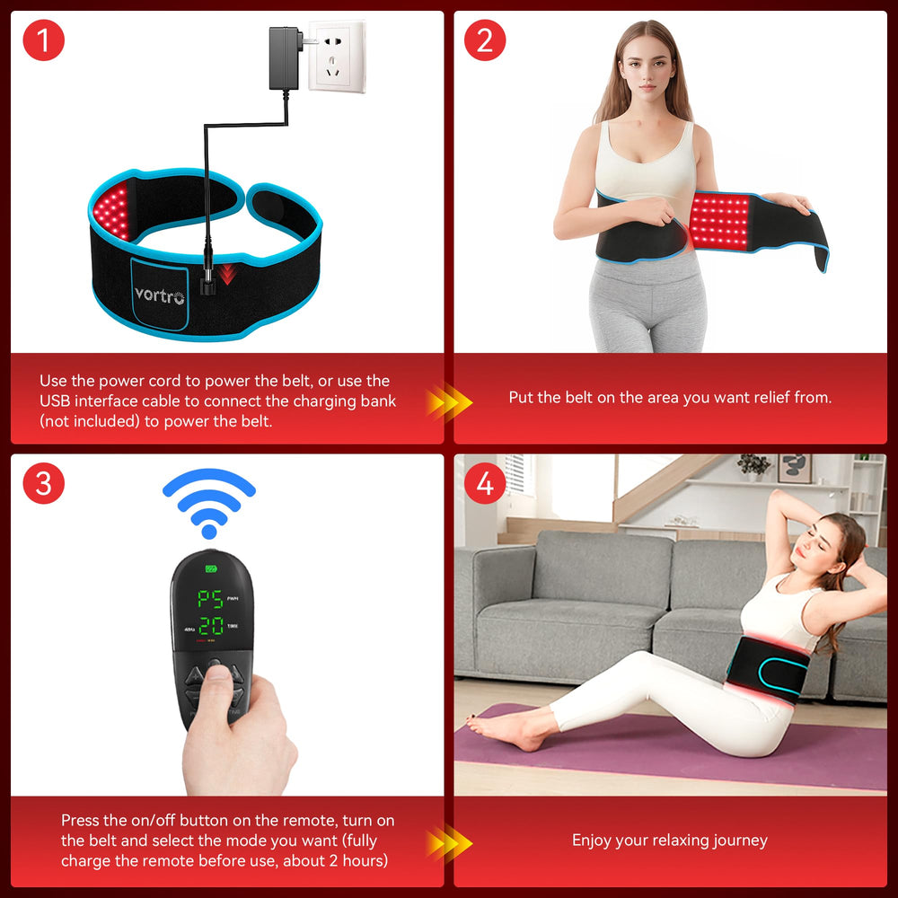 Vortro belt used on knees and legs for broader relief possibilities.