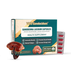 Vos Ganolucidum Red Reishi bottle close-up for daily immune support
