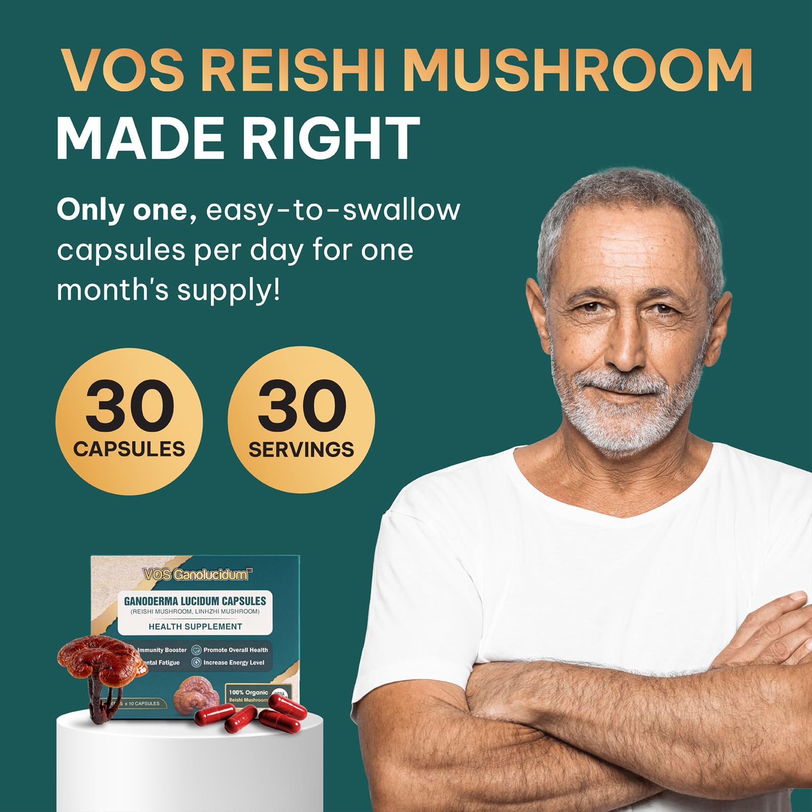 Forest-grown Vos Ganolucidum Red Reishi on display for daily use