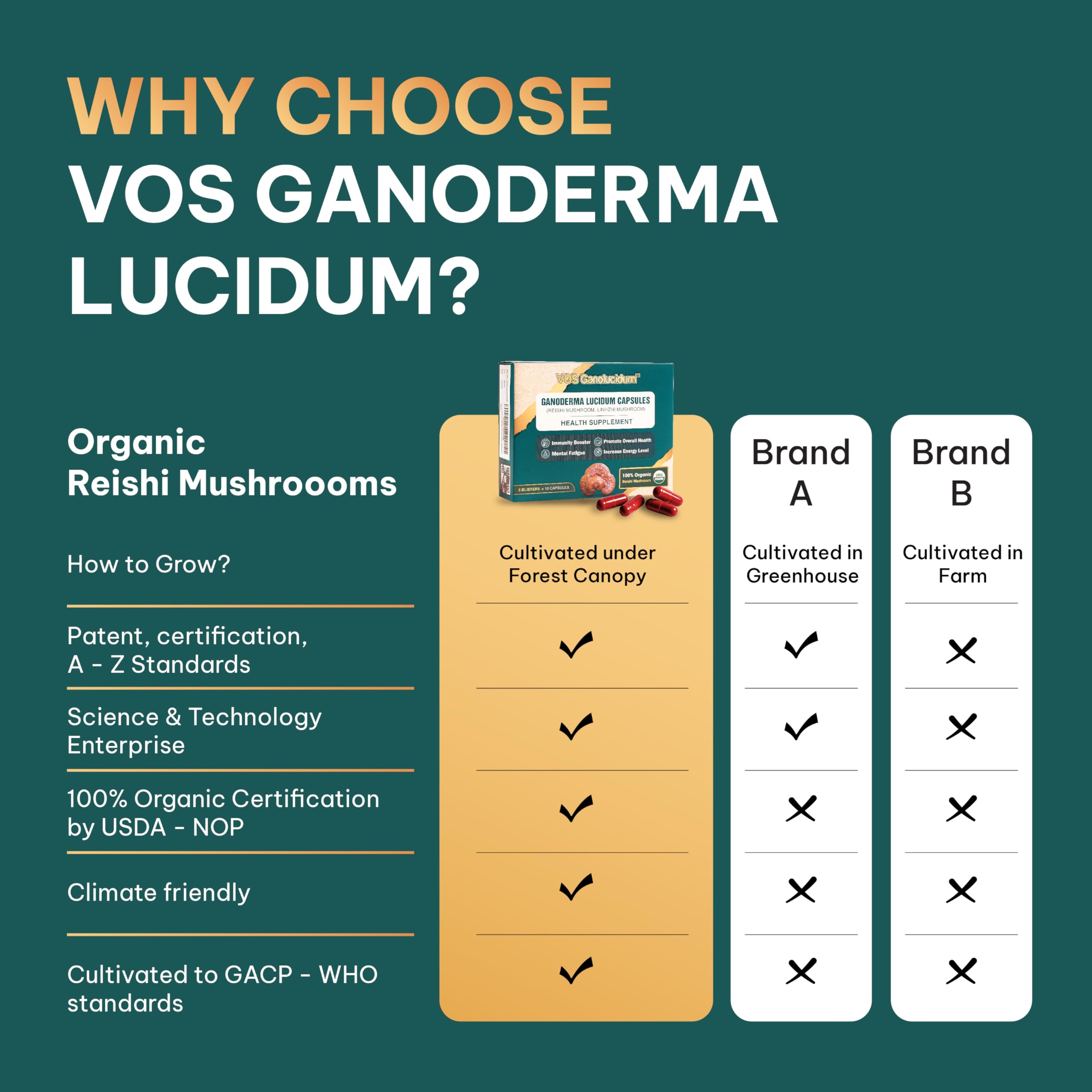 Vos Ganolucidum Red Reishi vegan capsules for plant-based wellness