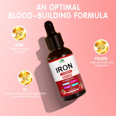 VPKIN liquid iron bottle closeup shows label with vegan minerals.
