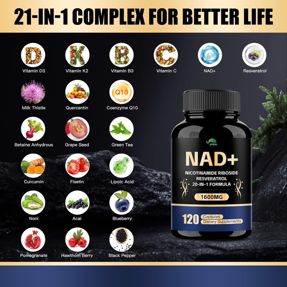 VPKIN NAD capsules close-up highlighting vegan capsules for daily vitality.