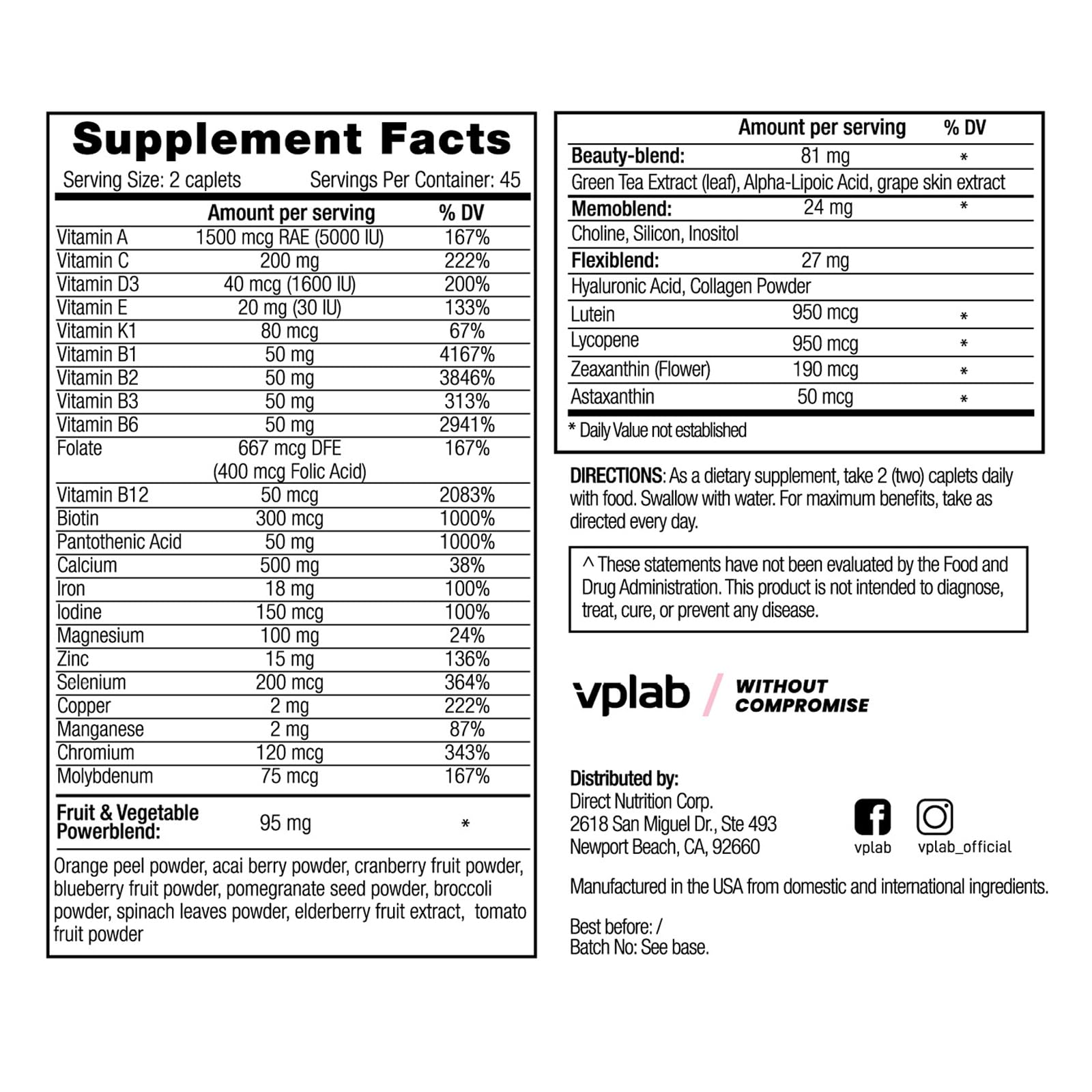 VPLab Ultra Women's Multivitamin tablets being swallowed for convenient daily use