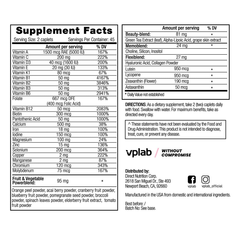 VPLab Ultra Women's Multivitamin tablets being swallowed for convenient daily use