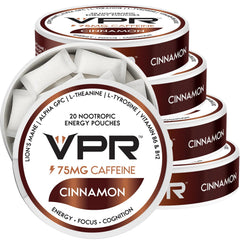VPR Energy 75mg caffeine pouch in cinnamon flavor for clean focus on the go.