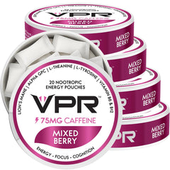 VPR Energy 75mg caffeine pouch for smooth energy and focus during work or study.