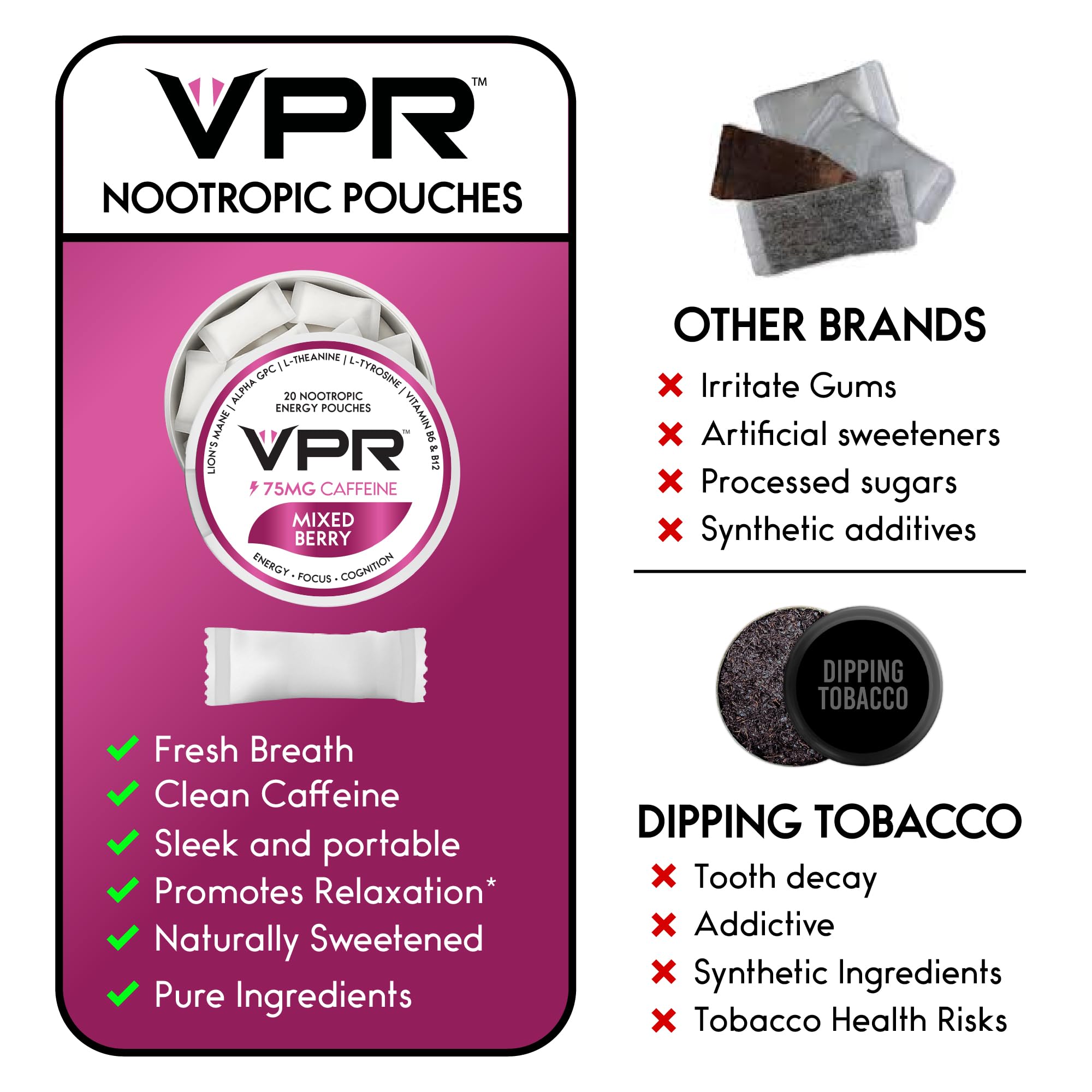 VPR Energy B6/B12 pouch supporting energy production and brain function.