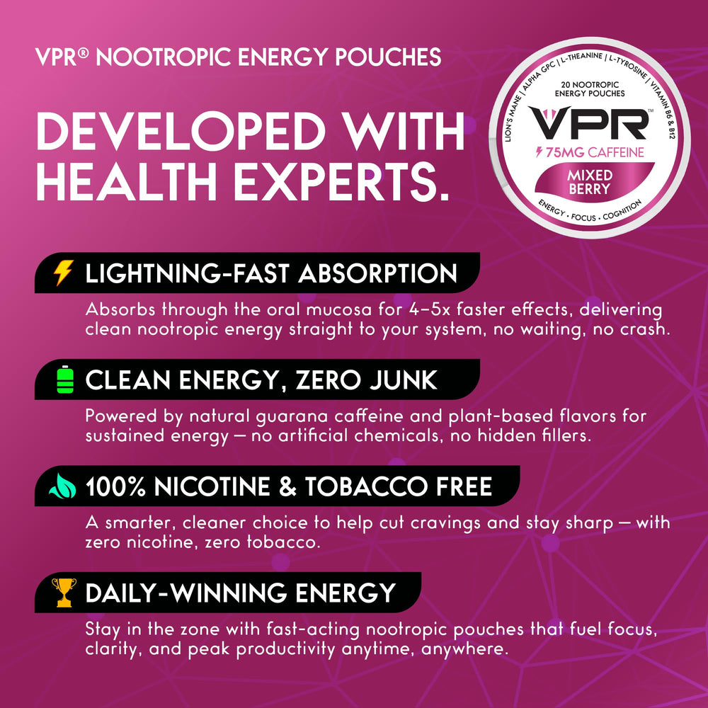 VPR Energy L-Theanine pouch for calm, balanced focus without jitters.