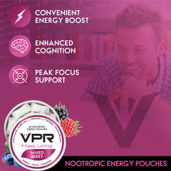 VPR Energy Lion’s Mane pouch for improved focus and mental clarity.