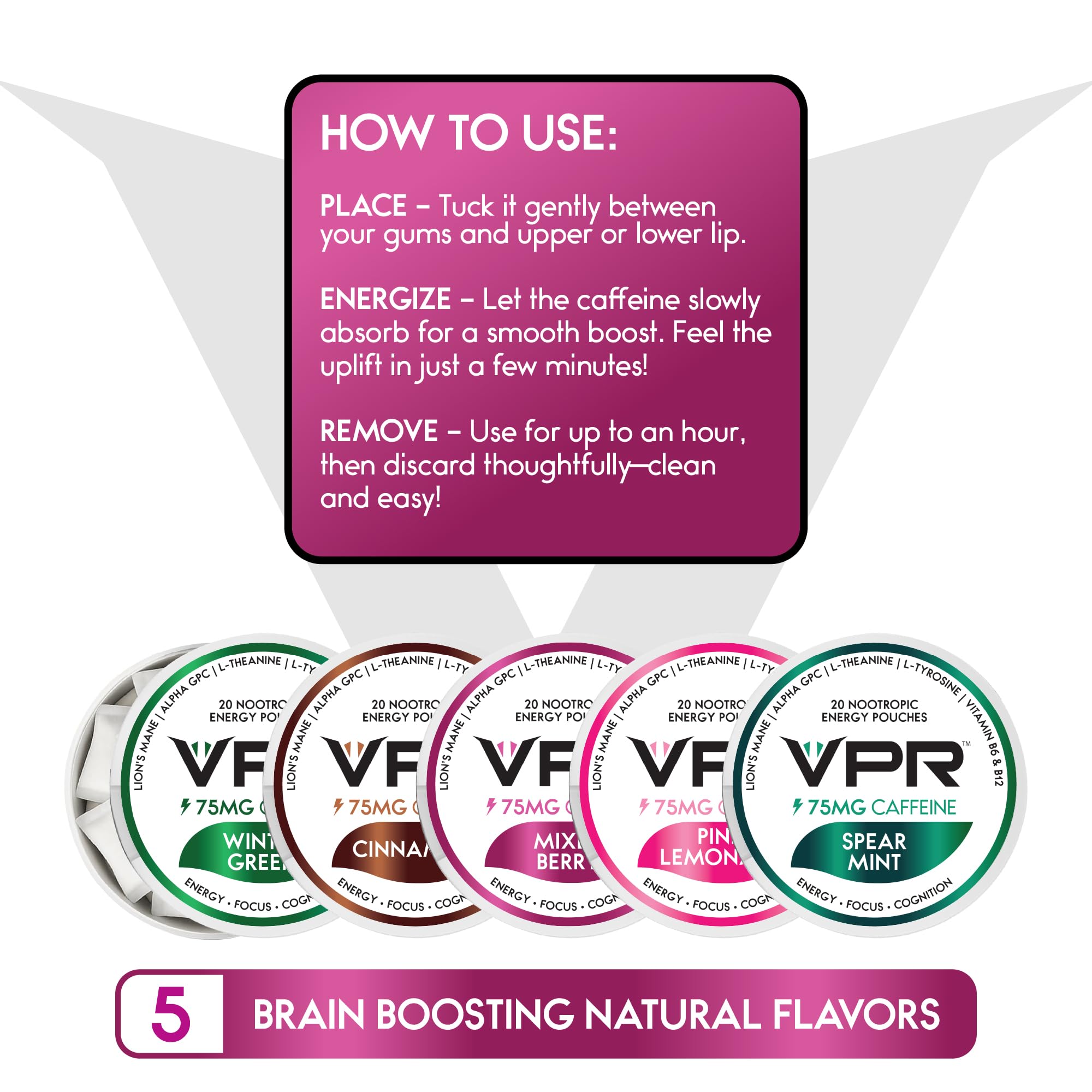 VPR Energy Mixed Berry flavor pouch for sugar-free, quick energy on the go.