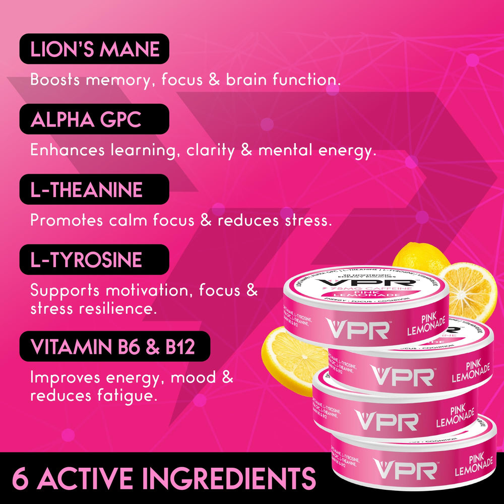 VPR Energy formula icon highlights Alpha GPC and Lion's Mane for clarity.