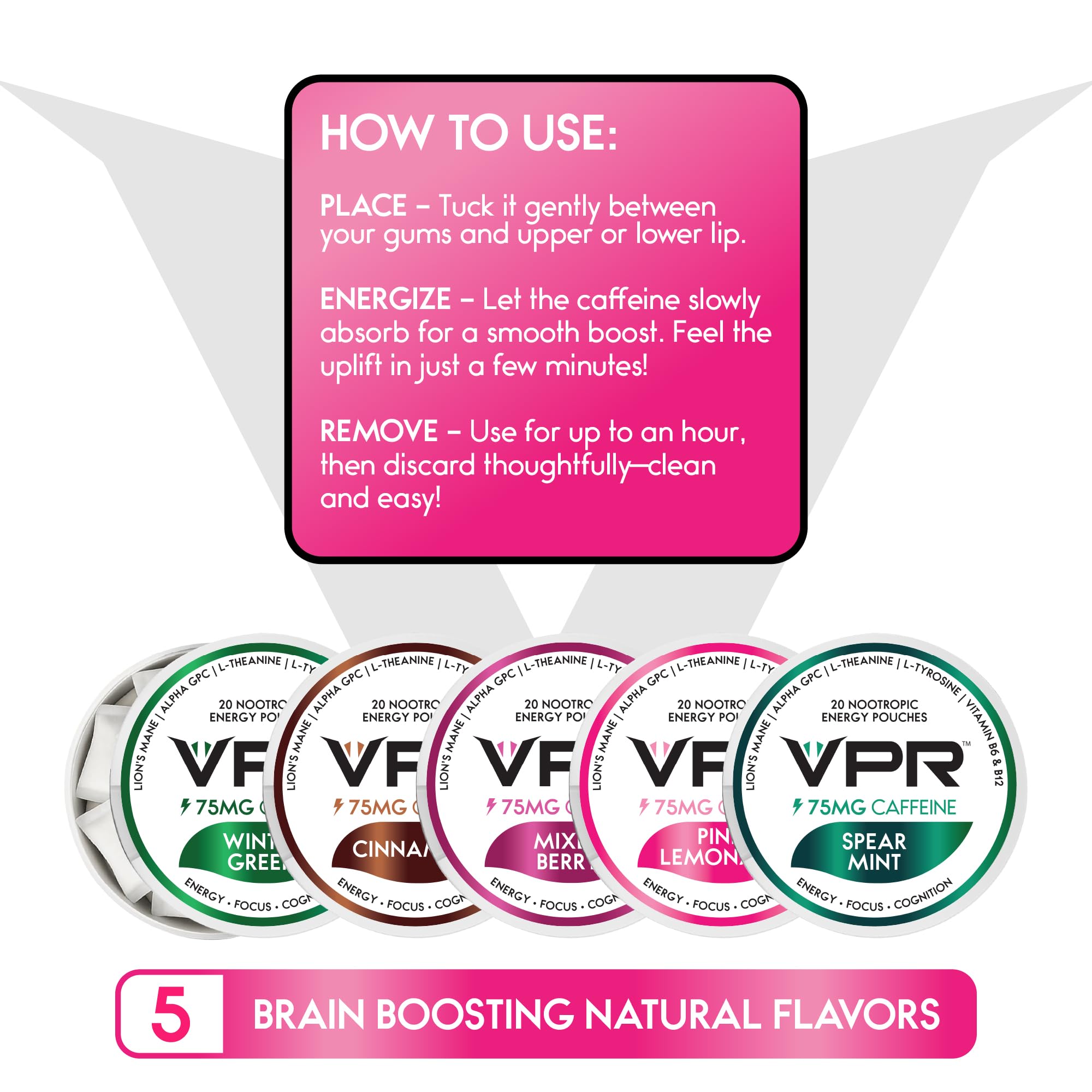 VPR Energy on-the-go use during workouts, work, or study sessions.