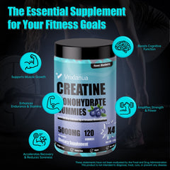 Vrixlanua Creatine Monohydrate Gummies bottle back label showing vegan, sugar-free formula.