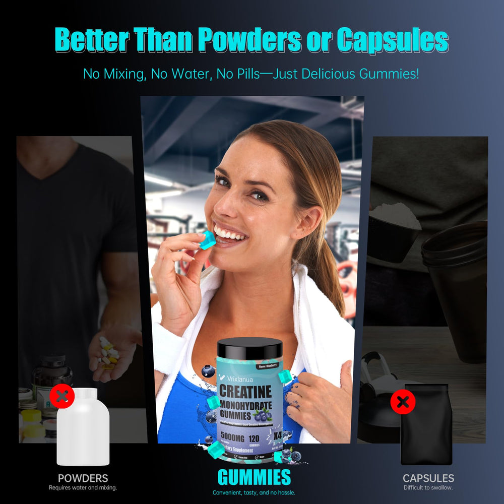 Vrixlanua Creatine Monohydrate Gummies closeup texture for pure creatine feel.