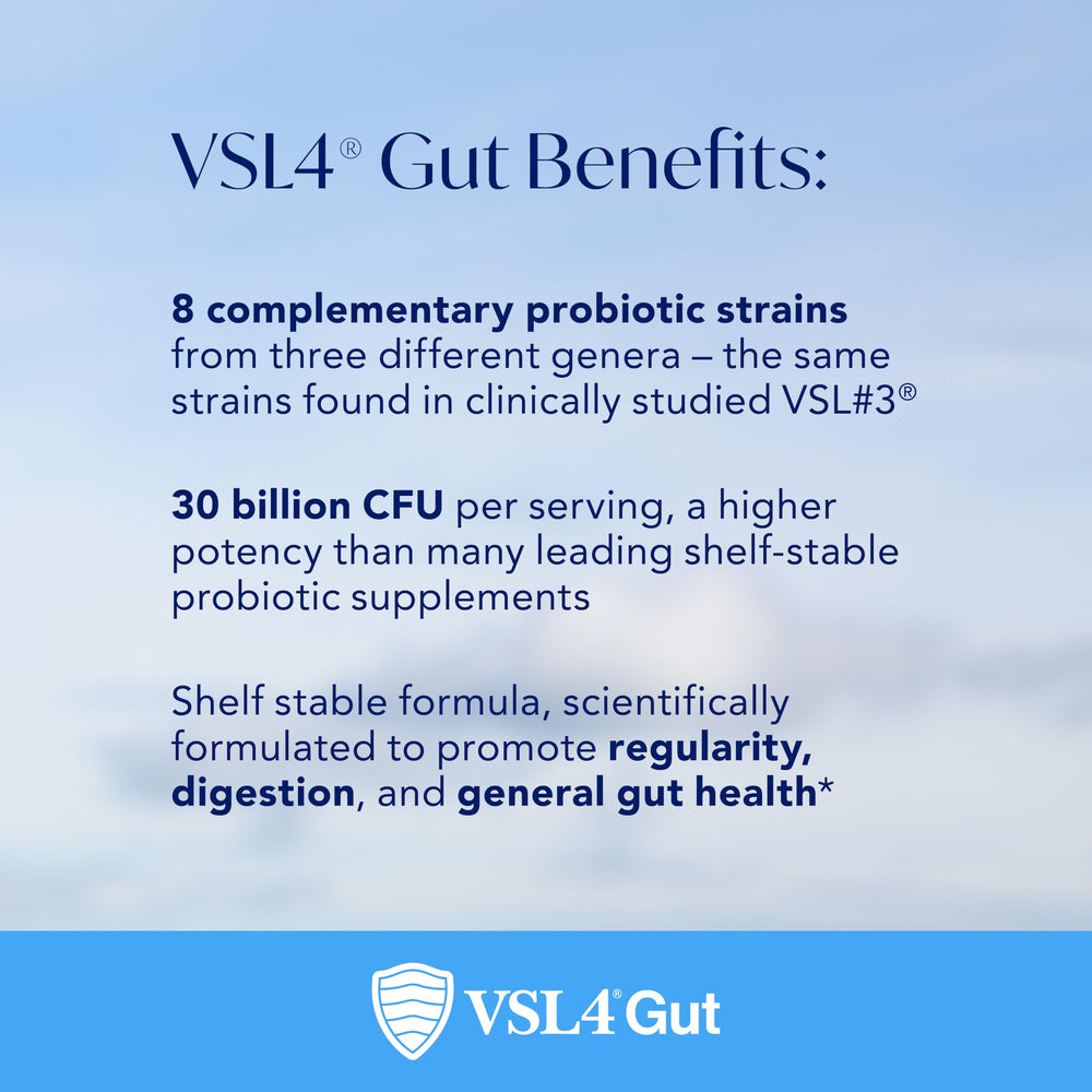 Dairy-free label on VSL4 Gut Daily Probiotics packaging.
