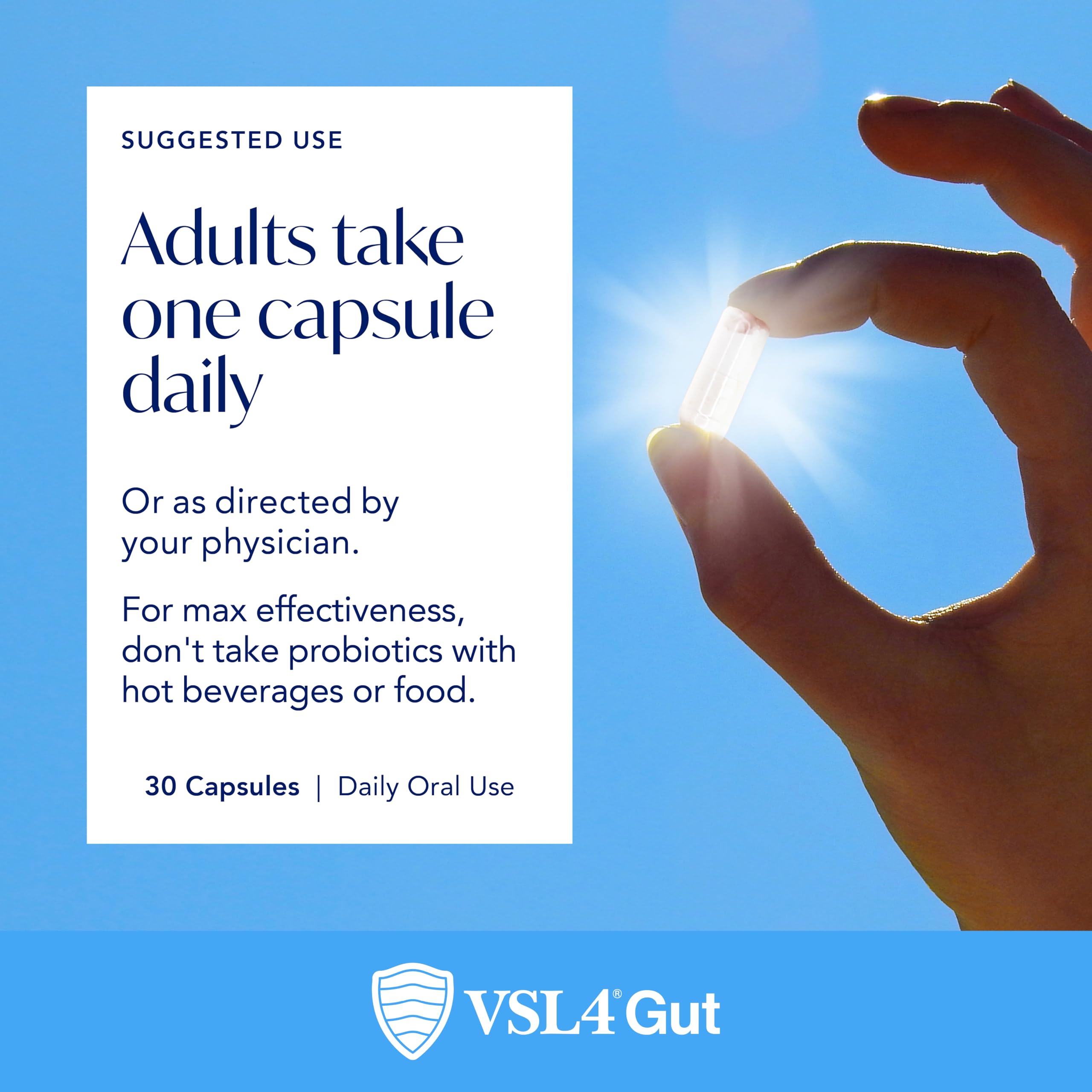 Compact VSL4 Gut Daily Probiotics bottle ideal for daily use and travel.